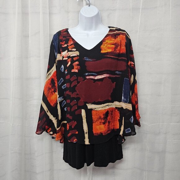 Joseph A Black Rust Layered Blouse Abstract Retro Artsy XL - Picture 12 of 12
